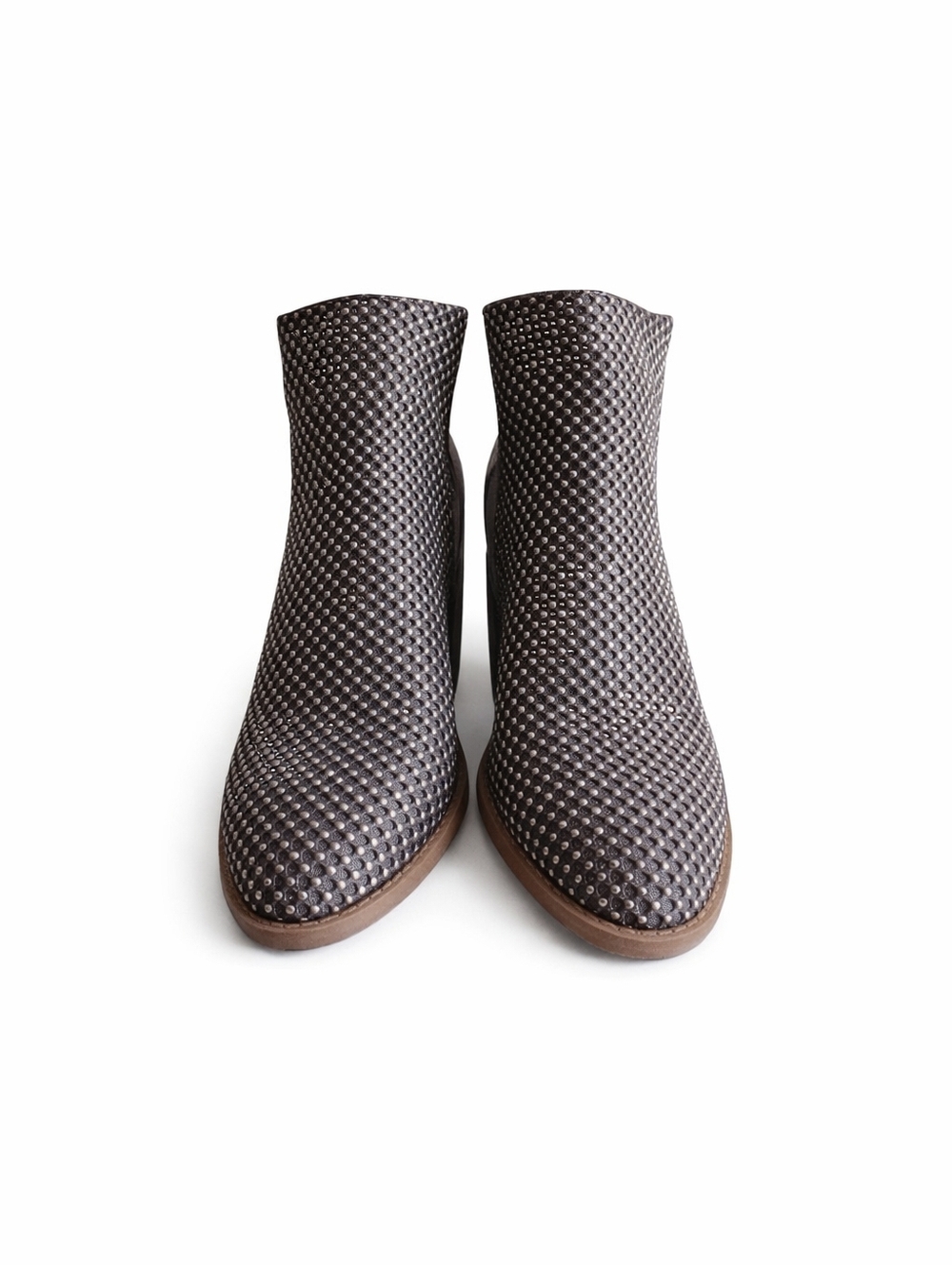 Madden Girl Mesh Embellished Ankle Boots 9.5 Mocha Studded Western 4" Block Heel - Picture 2 of 12